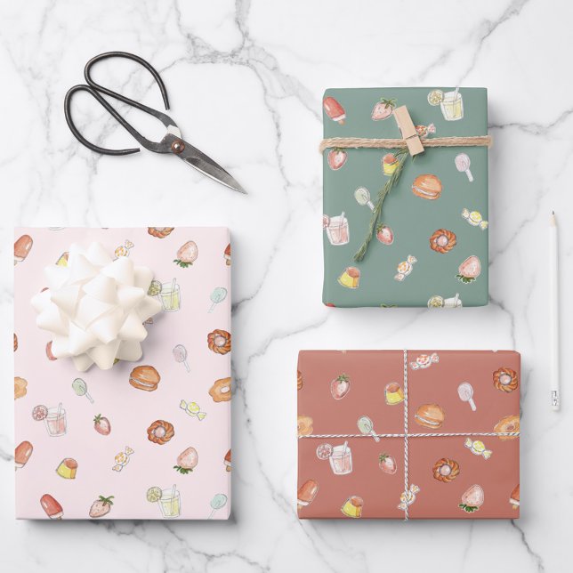 Feuille De Papier Cadeau Doux rêves aquarelle desserts motif (Créateur téléchargé)