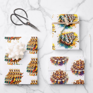 Feuille De Papier Cadeau Douze Jours de Noël Or Festif