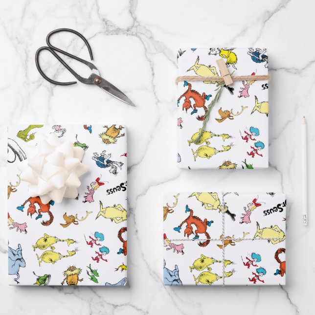 Feuille De Papier Cadeau Dr. Seuss Character Confetti | ANNIVERSAIRE DE ENF (Recto)