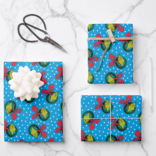 Feuille De Papier Cadeau Dr Seuss   Grinch   Motif de couronne de Noël