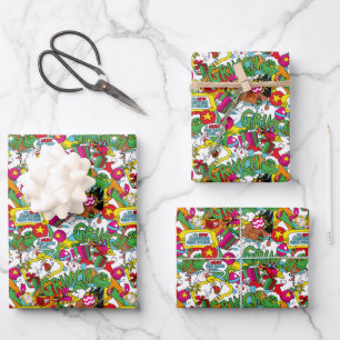 Feuille De Papier Cadeau Dr Seuss   Motif coloré Grinch