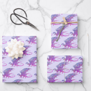 Feuille De Papier Cadeau Dragon de mosaïque Extraordinaire violet