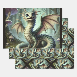 Feuille De Papier Cadeau Dragon Jabberwocky Cute Imaginaire Créature Art