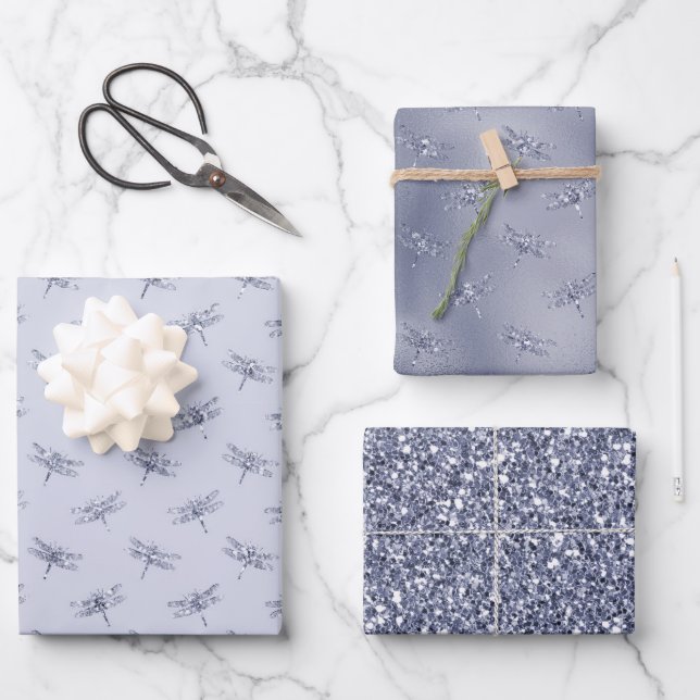 Feuille De Papier Cadeau Dragonflies de Parties scintillant de lavande viol (Recto)