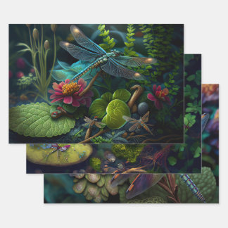 Feuille De Papier Cadeau Dragonflies in Colorful Gardens Découpage