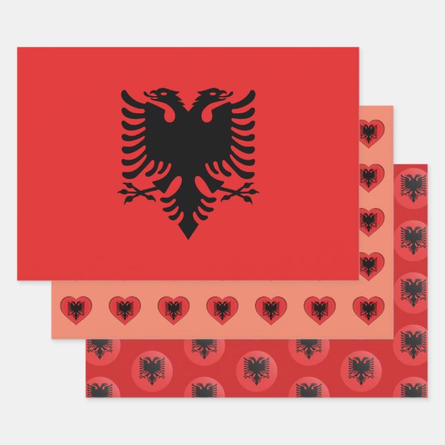 Feuille De Papier Cadeau Drapeau albanais, coeur et mode albanaise / Cadeau (Lot)