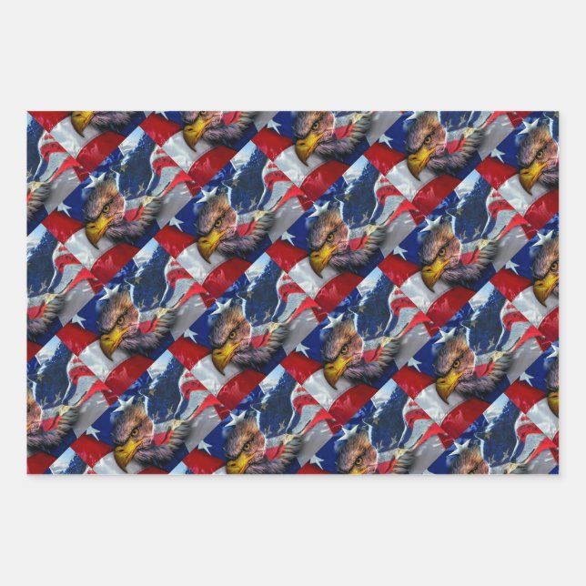 Feuille De Papier Cadeau Drapeau américain de loup d'aigle chauve Patriotiq (Devant)