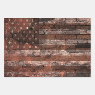 Feuille De Papier Cadeau Drapeau Américain Mur de Briques