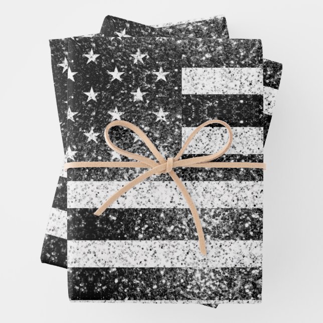 Feuille De Papier Cadeau Drapeau américain Rustic Black White Grey Sparking (En situation)