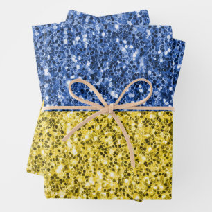 Feuille De Papier Cadeau Drapeau bleu jaune Ukraine parties scintillant fau