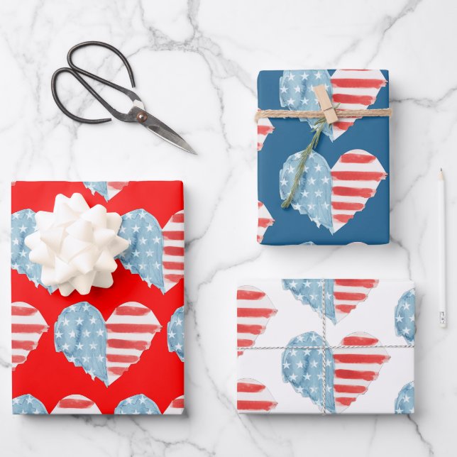 Feuille De Papier Cadeau Drapeau Patriotique USA Rouge Blanc Bleu Américain (Recto)
