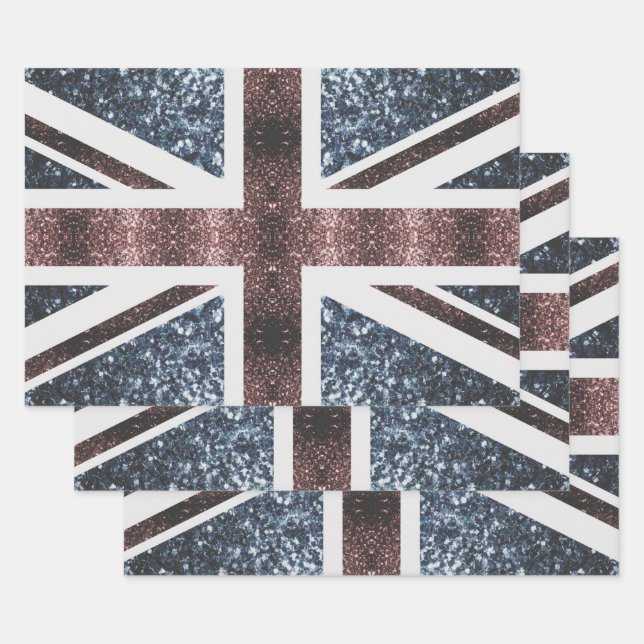 Feuille De Papier Cadeau Drapeau rustique UK rouge bleu étincelants parties (Lot)