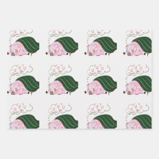 Feuille De Papier Cadeau Dreaming Pig in a Blanket Wrapper Paper Sheet Set