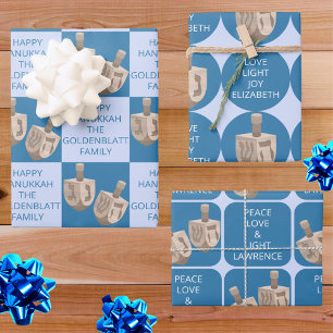 Feuille De Papier Cadeau Dreidel Rustic Oak mignonne Hanoukka Nom des enfan