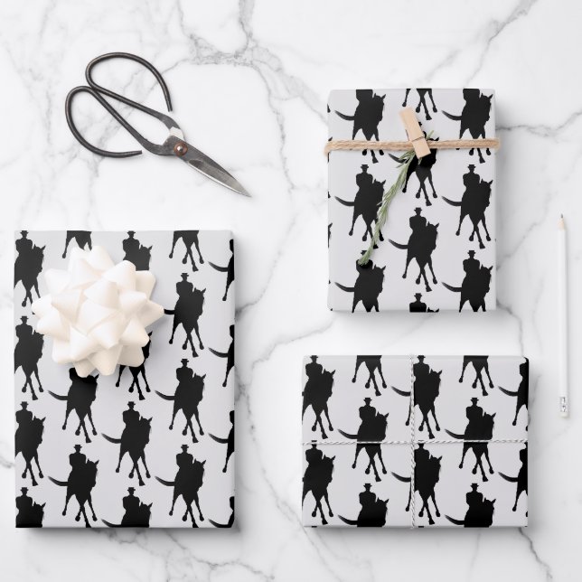 Feuille De Papier Cadeau Dressage Cheval Et Rider Silhouette   (Recto)