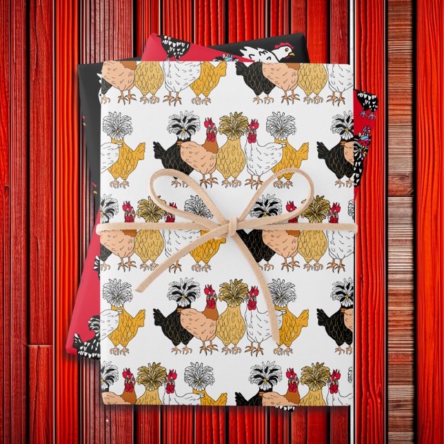 Feuille De Papier Cadeau Drôle Cartoon Poulets Anniversaire (Créateur téléchargé)