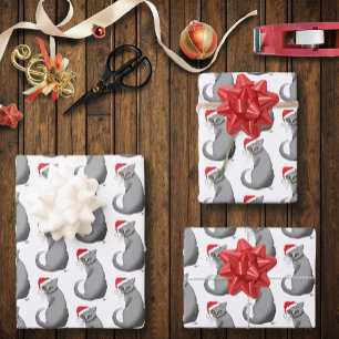 Feuille De Papier Cadeau Drôle Coléreux Noël Gris Chat Fêtes Humour