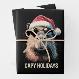 Feuille De Papier Cadeau Drôle de Noël Capy Vacances Xmas Capybara 