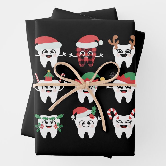 Feuille De Papier Cadeau Drôle Dental Noël Dents mignon Noël Dentiste (En situation)
