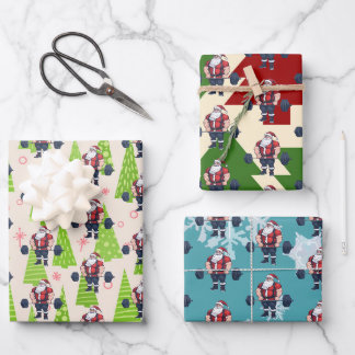 Feuille De Papier Cadeau Drôle Fitness Noël Vies de Noël Barbell Père Noël