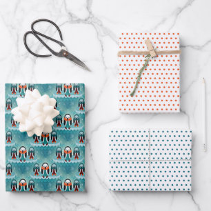 Feuille De Papier Cadeau Drôle hiver coloré habillé Motif de pingouin