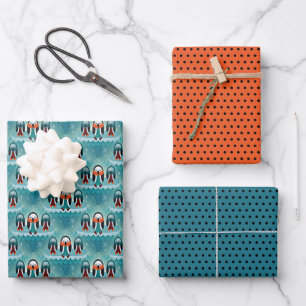 Feuille De Papier Cadeau Drôle hiver coloré habillé Motif de pingouin