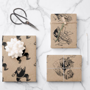 Feuille De Papier Cadeau Drôle Noël Retro Vintage Père Noël Kraft Motif