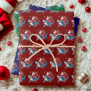 Feuille De Papier Cadeau Drôle Père Noël Shark Cadeau Envelopper Ocean Love