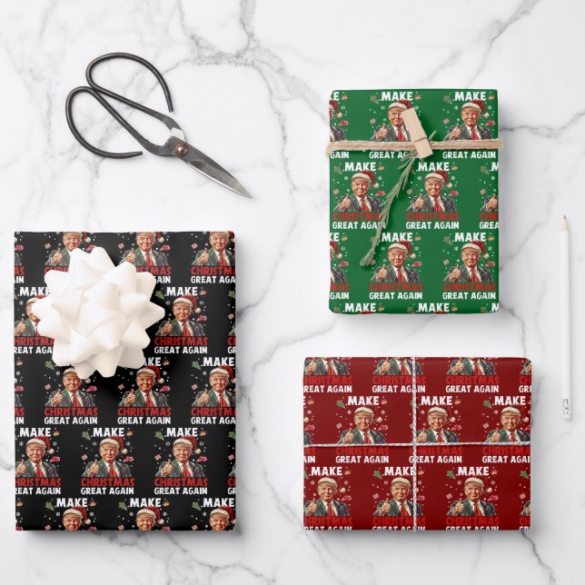 Feuille De Papier Cadeau Drôle Père Noël Trump | Rendre Noël super (Recto)