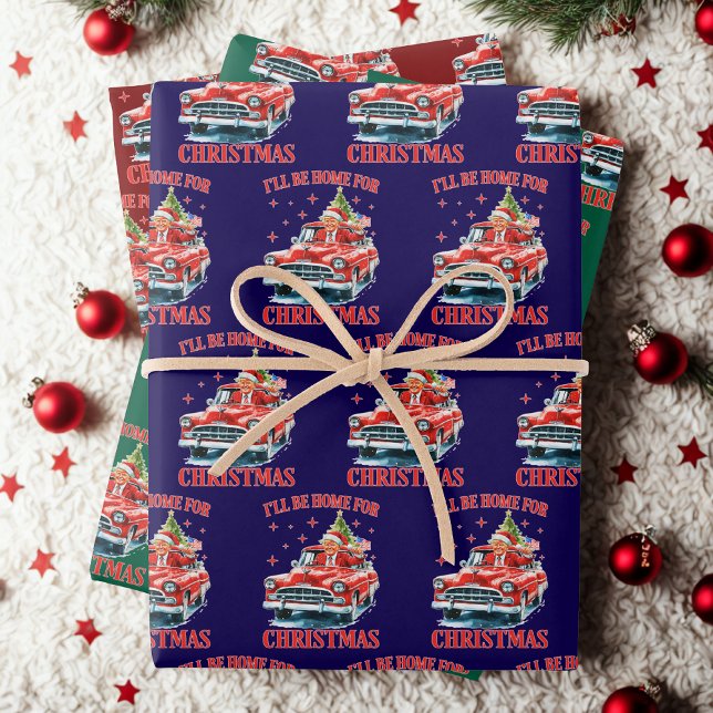 Feuille De Papier Cadeau Drôle Trump Je serai à la maison pour Noël (Créateur téléchargé)