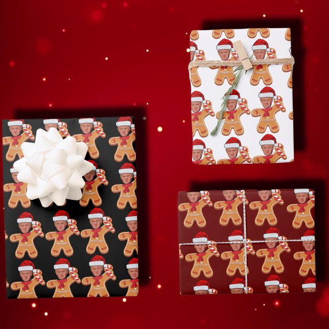 Feuille De Papier Cadeau Drôle Trump Xmas Personnalisé Visage Photo Gingerb (Créateur téléchargé)