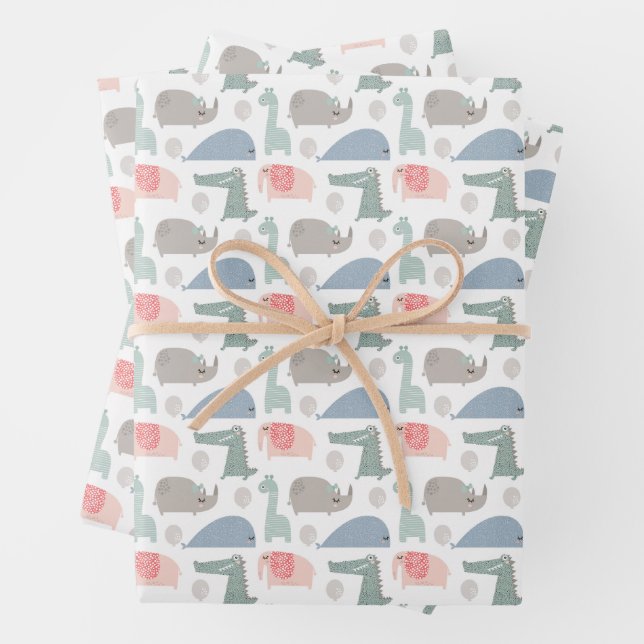 Feuille De Papier Cadeau Drôle Visage mignon Doodle Motif animal (En situation)