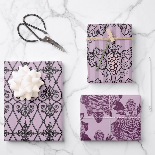 Feuille De Papier Cadeau Dusky Purple et Black Paris (Recto)