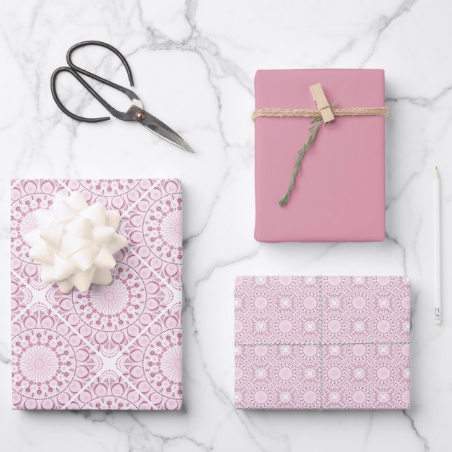 Feuille De Papier Cadeau Dusky Rose Confetti Lace Carrelage Diamond (Recto)