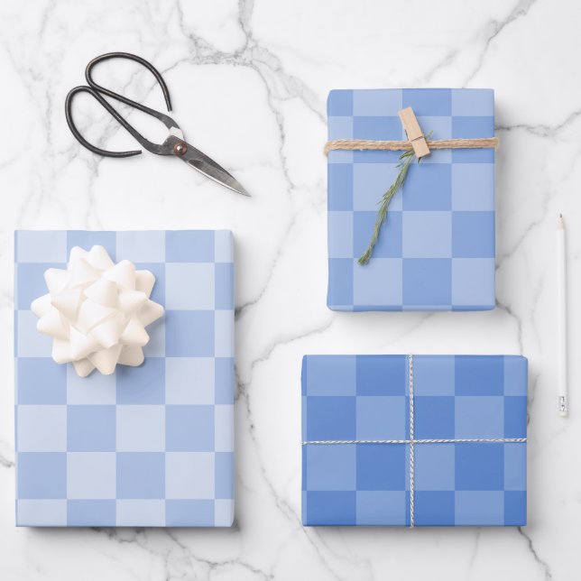 Feuille De Papier Cadeau Dusty Blue Checked Motif (Recto)