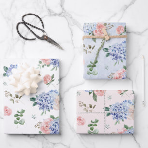 Feuille De Papier Cadeau Dusty Blue Pastel Pink hydrangeas Mariage
