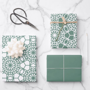 Feuille De Papier Cadeau Dusty Green Arabesque Motif géométrique