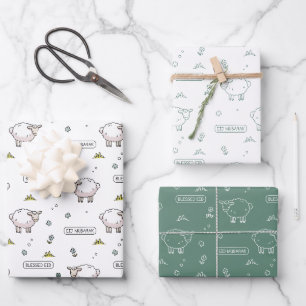 Feuille De Papier Cadeau Dusty Green Sheep Eid Moubarak Enfants