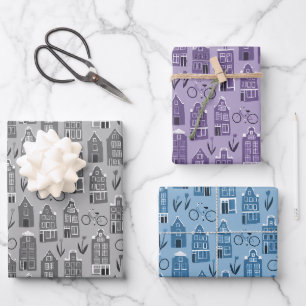 Feuille De Papier Cadeau Dutch Houses Vélos Tulips Amsterdam Variété Pack