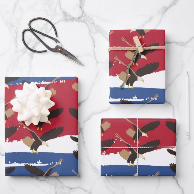 Feuille De Papier Cadeau Eagle Bird USA Patriotic American Flag (Recto)