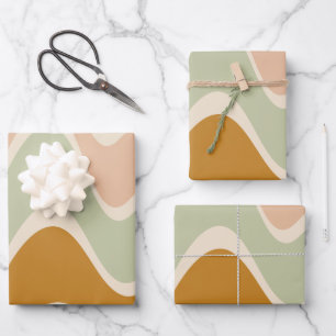 Feuille De Papier Cadeau Earthy Boho Abstrait Wavy Swirl Lines dans Pastels