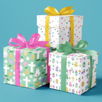 Feuille De Papier Cadeau Easter Bunnies Eggs & Crosses Colorful Patterns