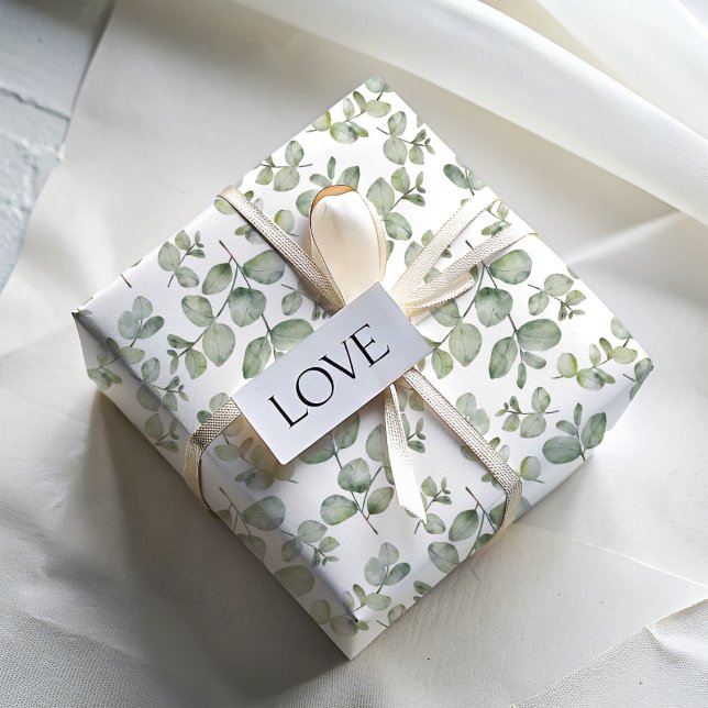 Feuille De Papier Cadeau Eau-forte de sauge verte eucalyptus aquarelle (Créateur téléchargé)