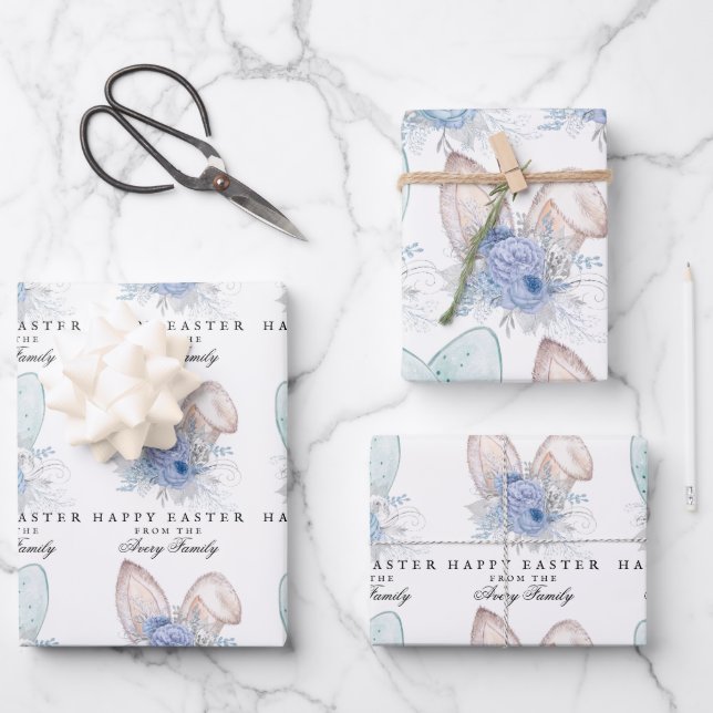 Feuille De Papier Cadeau Eau Moderne Bunny Oreilles Pâques Personnalisé (Recto)