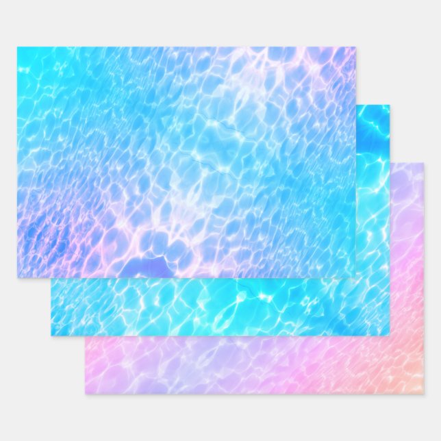Feuille De Papier Cadeau Eau ondulée texture de l'eau moderne chic élégant (Lot)