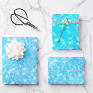 Feuille De Papier Cadeau Eau ondulée texture d'eau bleue cool moderne chic