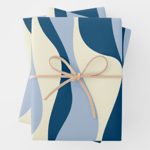 Feuille De Papier Cadeau Ebb et flux 4 - Bleu foncé, Bleu clair et Crème