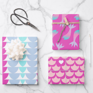Feuille De Papier Cadeau Écaille de Sirène Couleur Arc-en-Ciel Rose Cœur