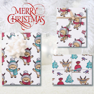 Feuille De Papier Cadeau Écharpes hivernales aux rennes mignonnes à Noël