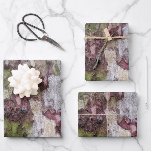 Feuille De Papier Cadeau écorce de bois camouflé gris vert